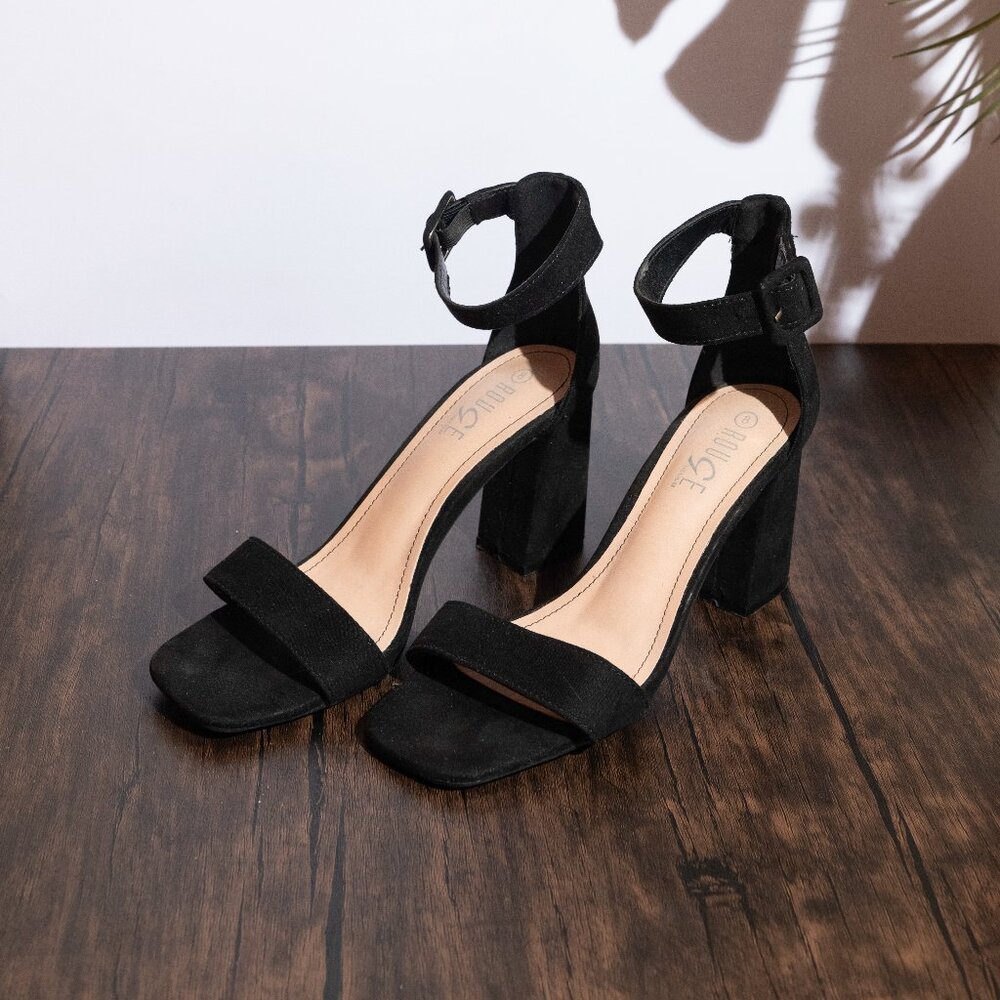 Black Strap Heel Faux Suede